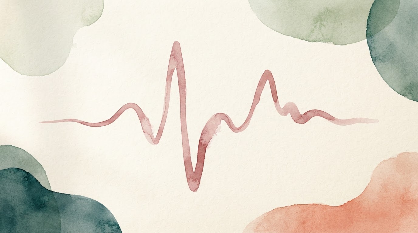 Abstract heartbeat wave in dusty rose on cream, minimalist watercolor