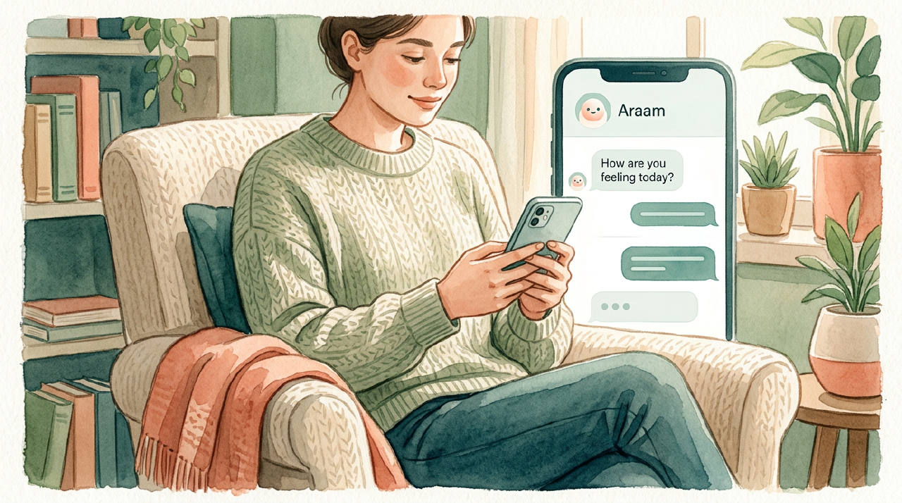 A user interacting with the Araam AI companion on their phone