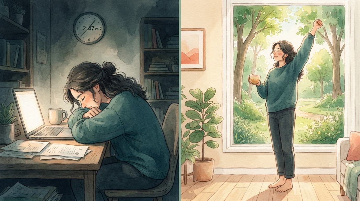 a split-screen illustration showing a positive choice