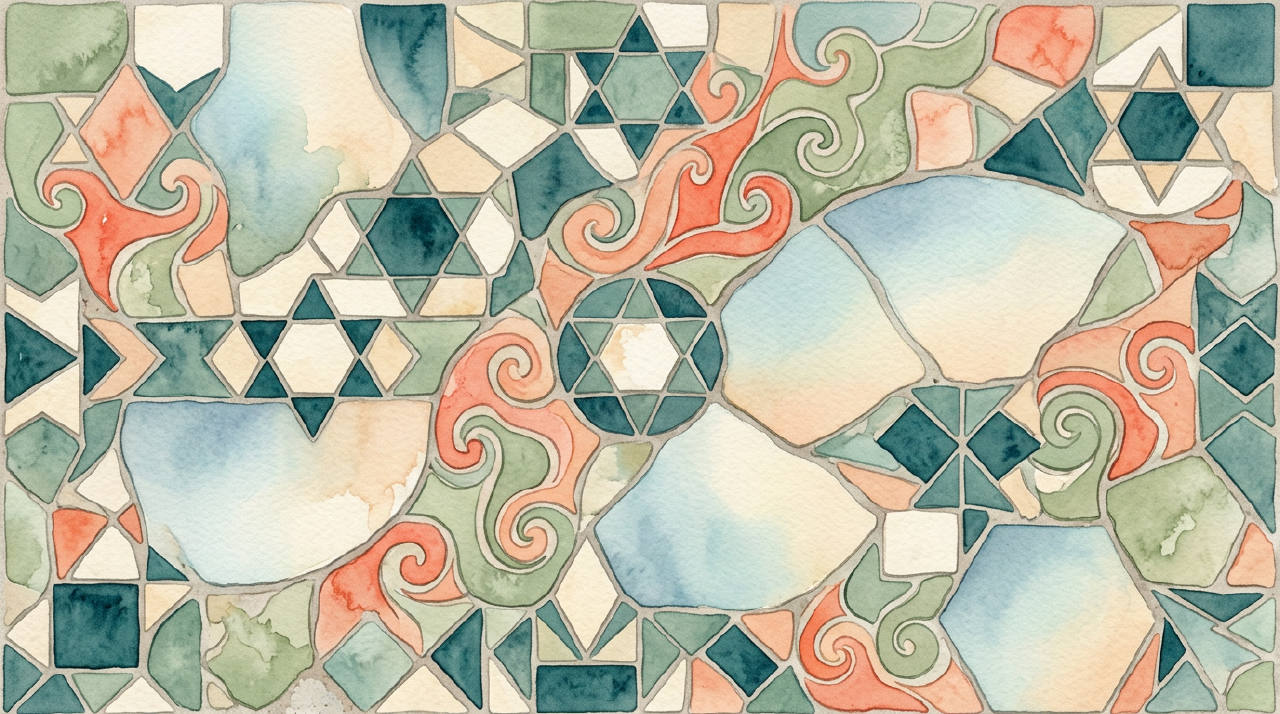 Abstract art piece of interlocking mosaic tiles