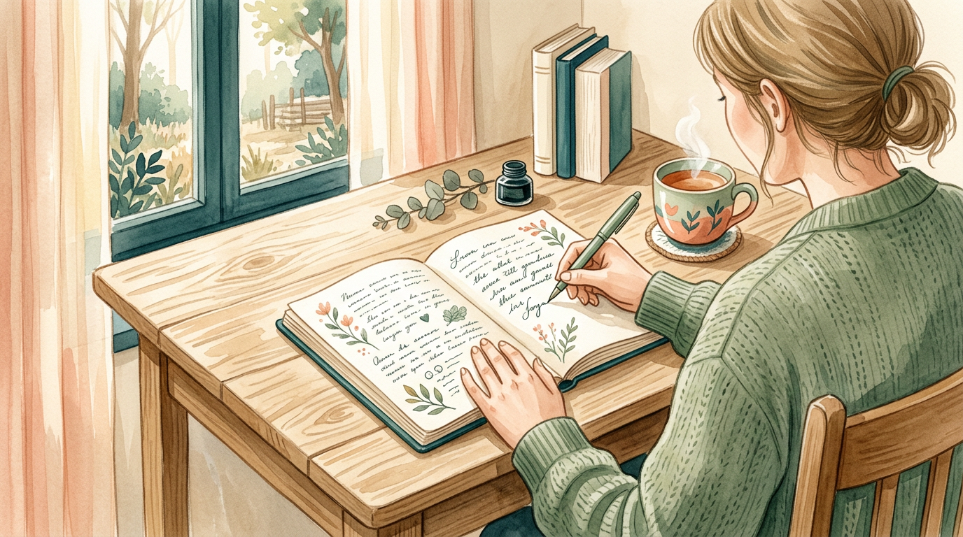 A person writing reflectively in a journal