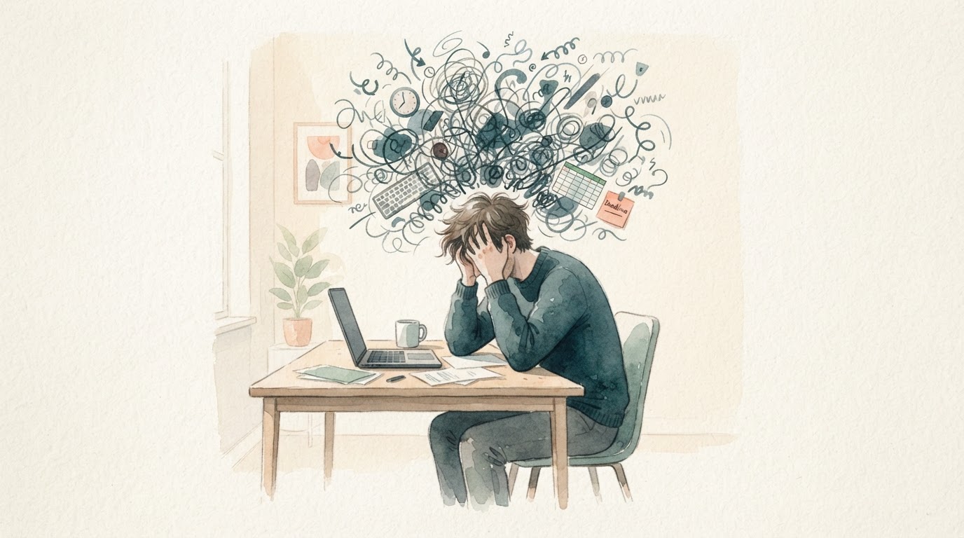 A person looking stressed at their desk