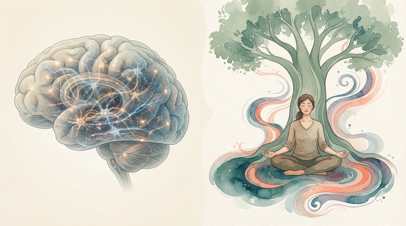 ilustración conceptual de la terapia psicodélica y la neurociencia