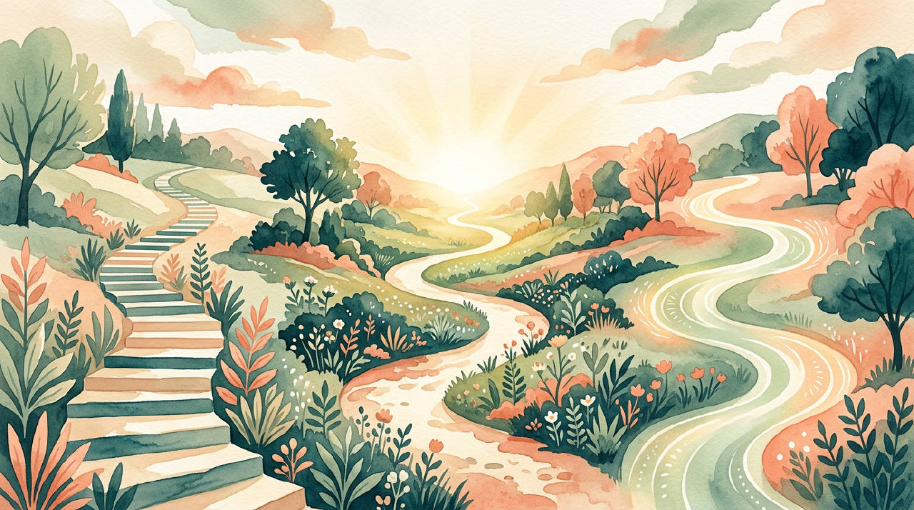 Ilustración abstracta de tres caminos de bienestar