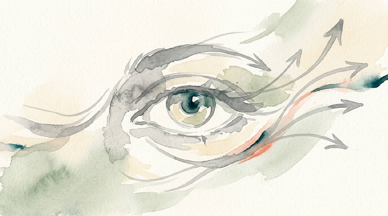 Abstract eye motion arrows in soft grey watercolor