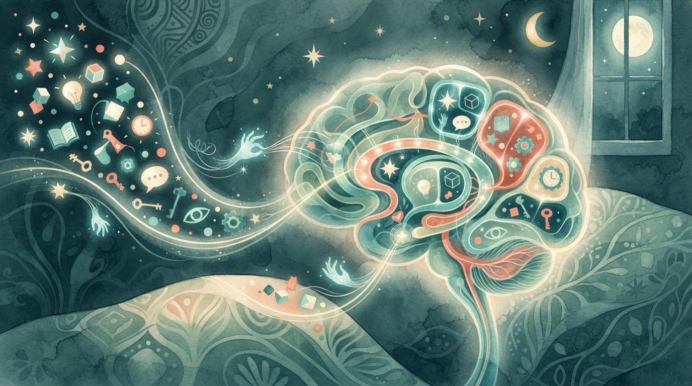 ilustración abstracta de la consolidación de la memoria durante el sueño