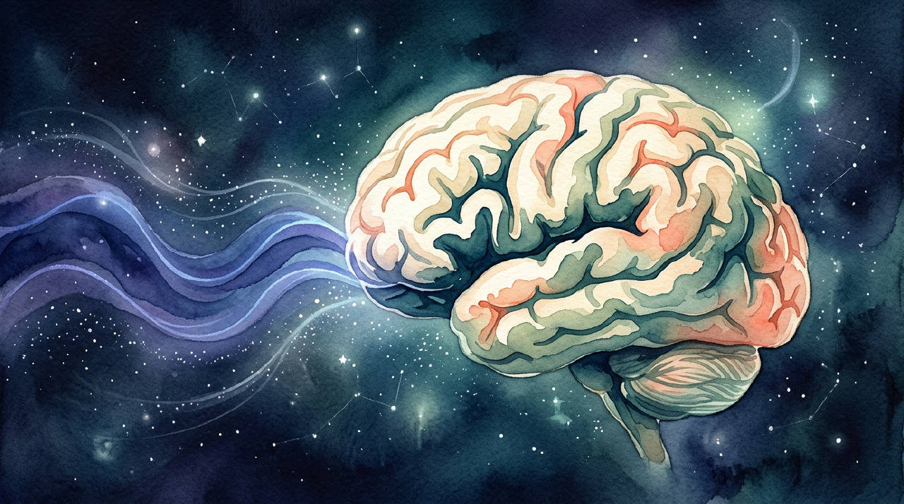 Ilustración de un cerebro con ondas de sueño profundo emanando de él