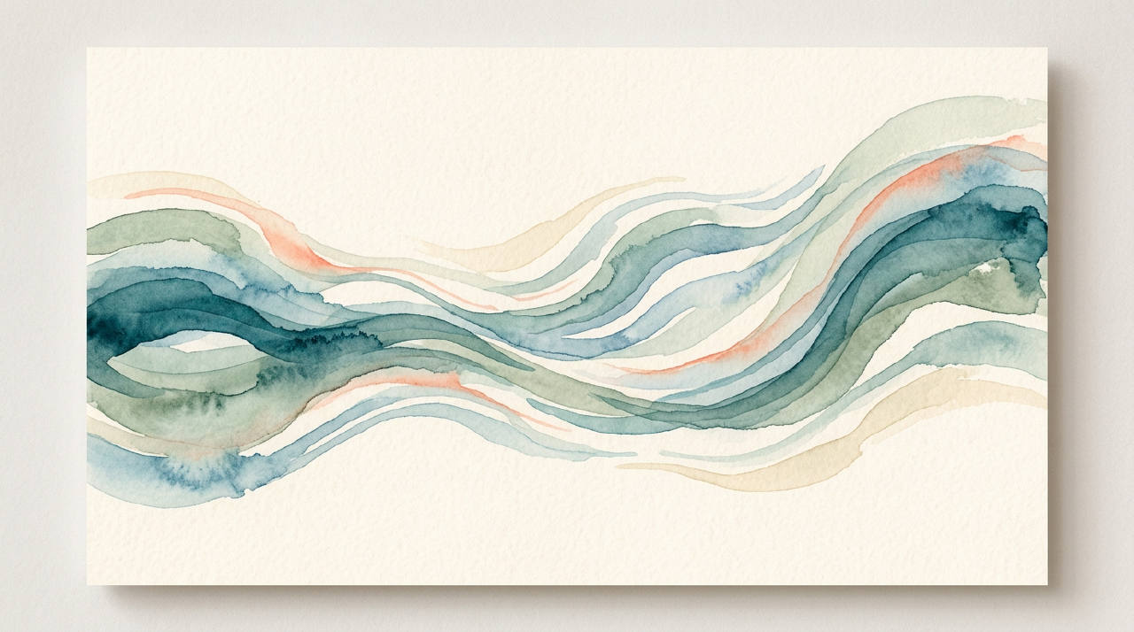 Abstract blue and teal ripples on cream, minimalist watercolor