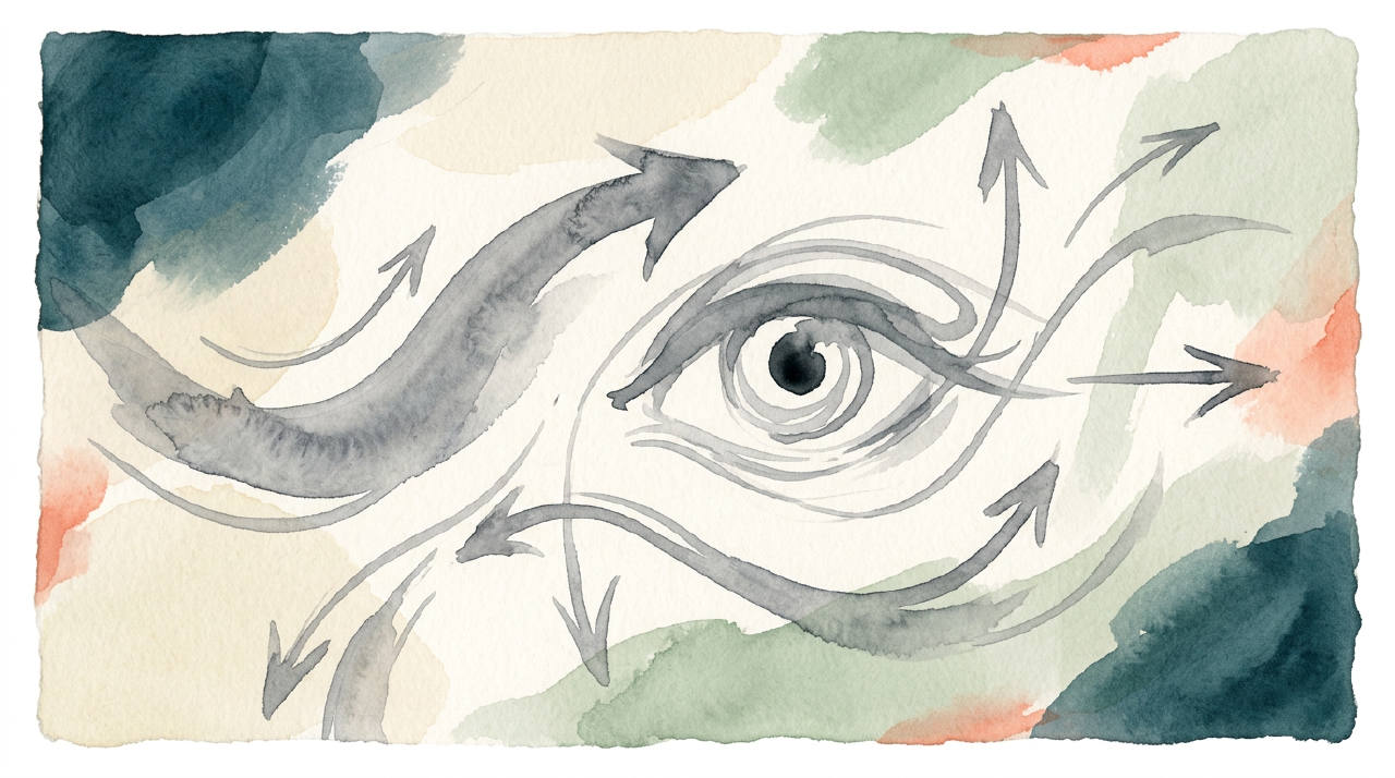 Abstract eye motion arrows in soft grey watercolor