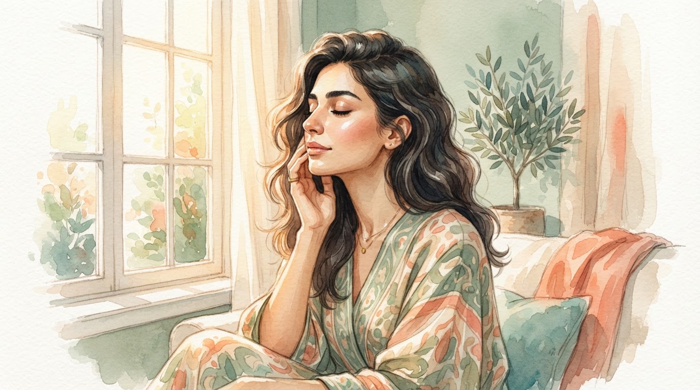دستی در حال نوشتن در دفترچه در نور ملایم صبح، کنار یک فنجان چای