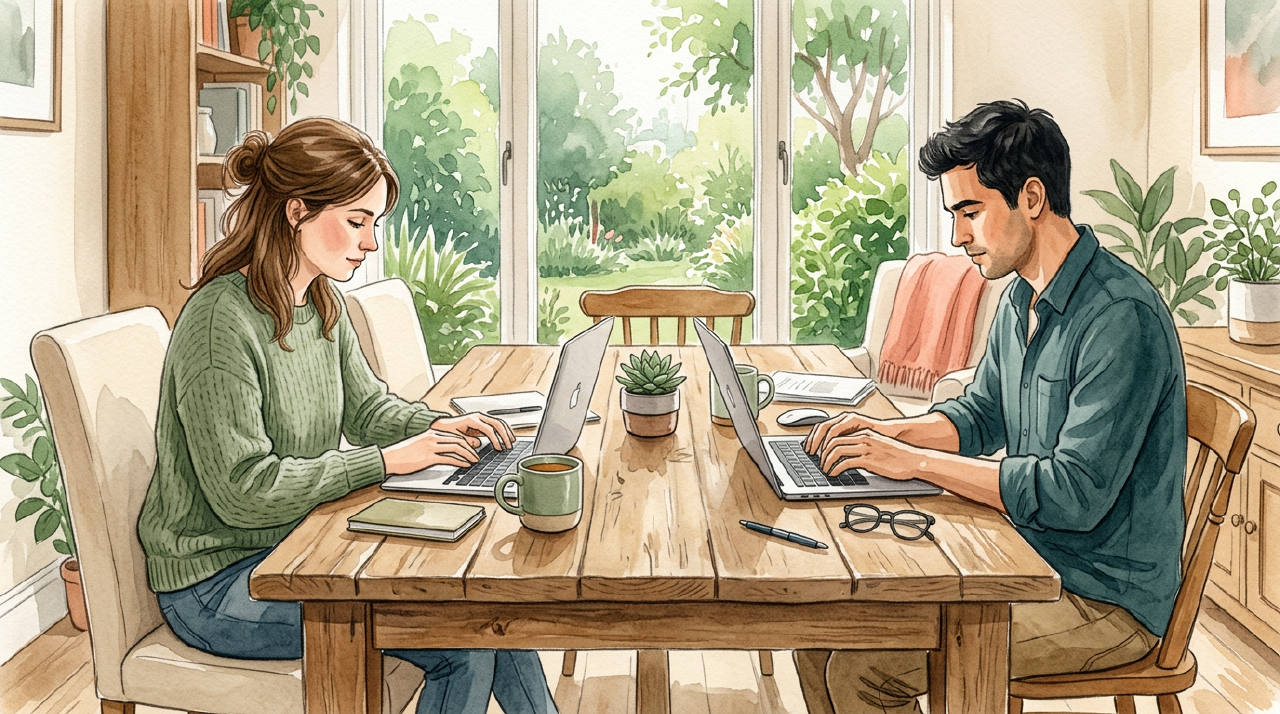 دو نفر در حال کار در یک فضای آرام و مشترک
