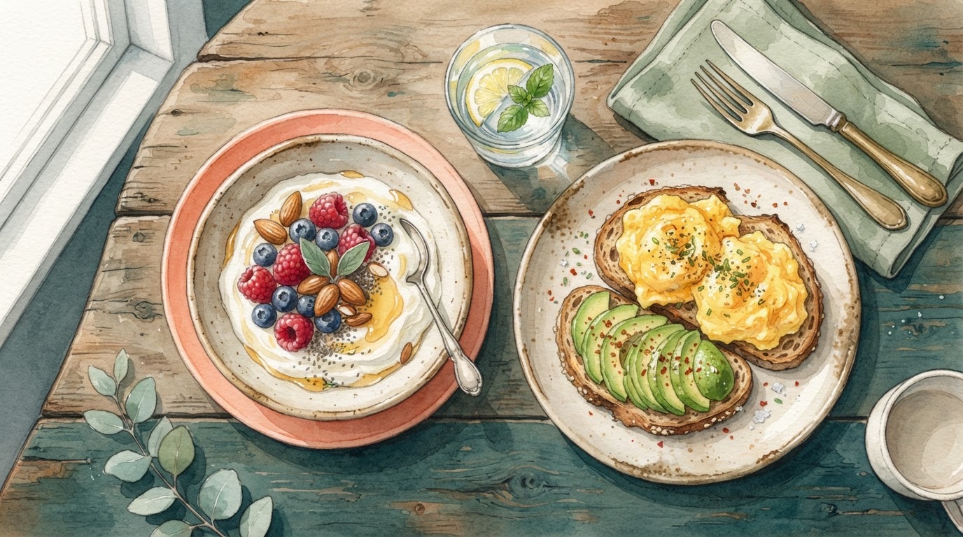 Un petit-déjeuner sain et protéiné joliment présenté